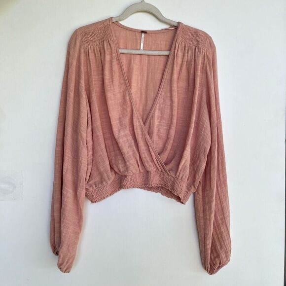 Free People Cherry Blossom Wrap Top Viscose Cotton Blend Boho V-neck - M - Picture 1 of 7